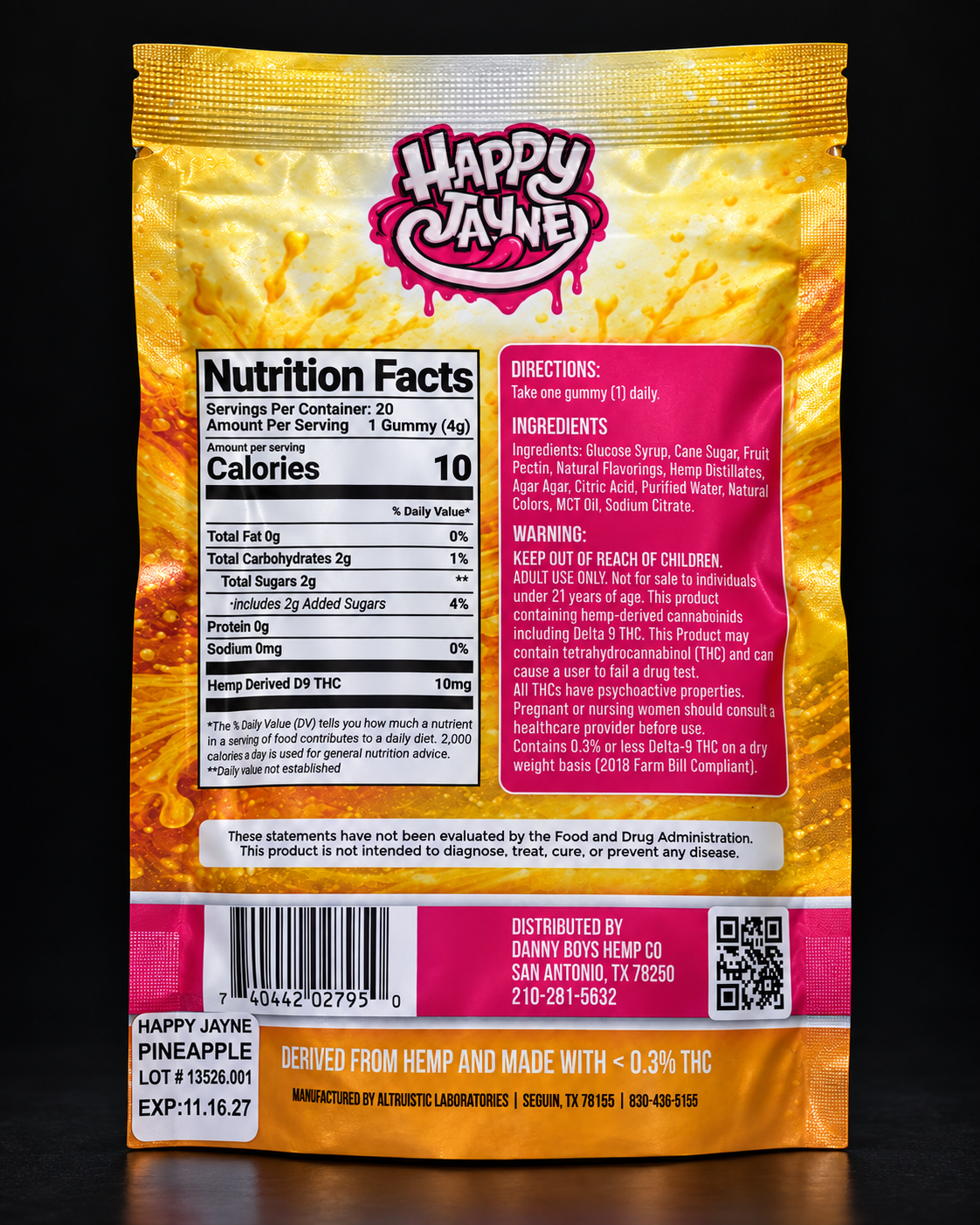 Pineapple back-of-bag packaging